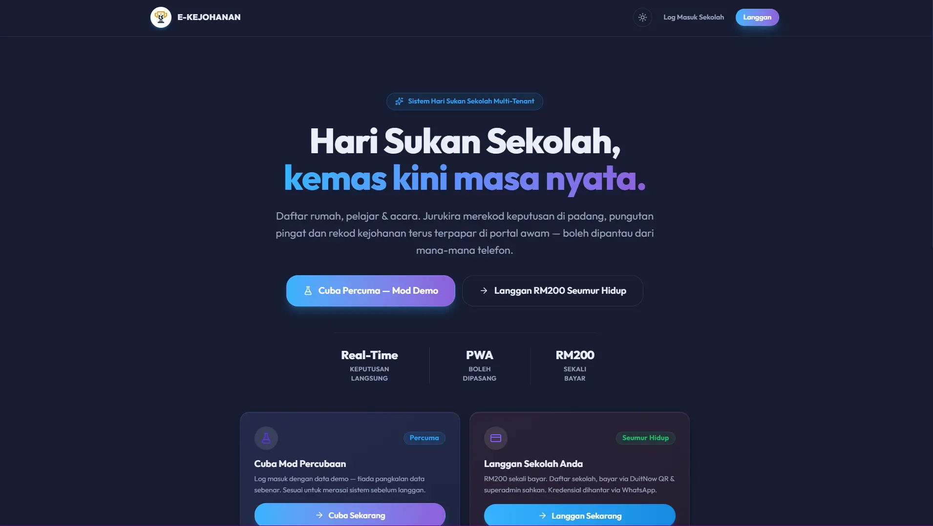Paparan aplikasi eKejohanan